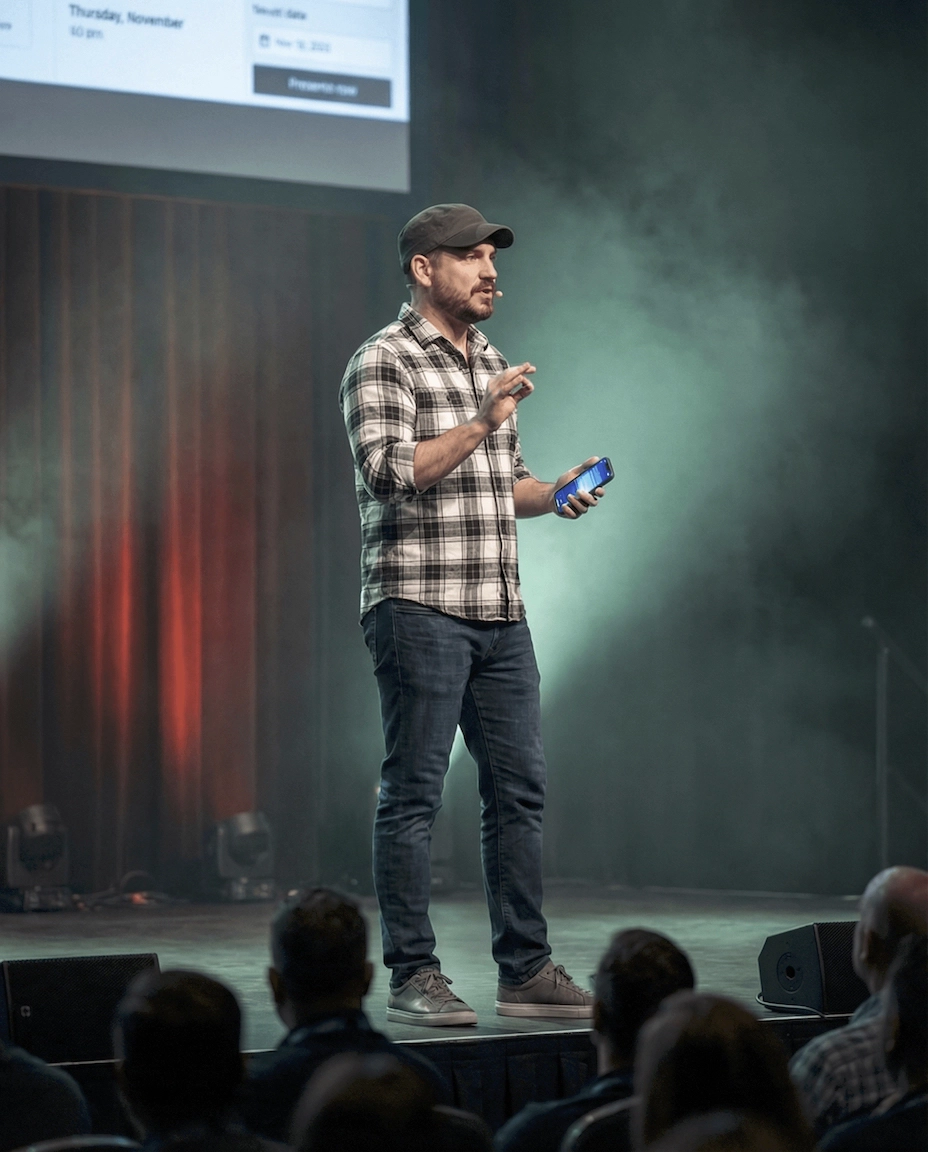 Hacks With Brax speaking on stage